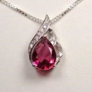 STERLING SILVER VIOLET WHITE STONES FLAME NECKLACE